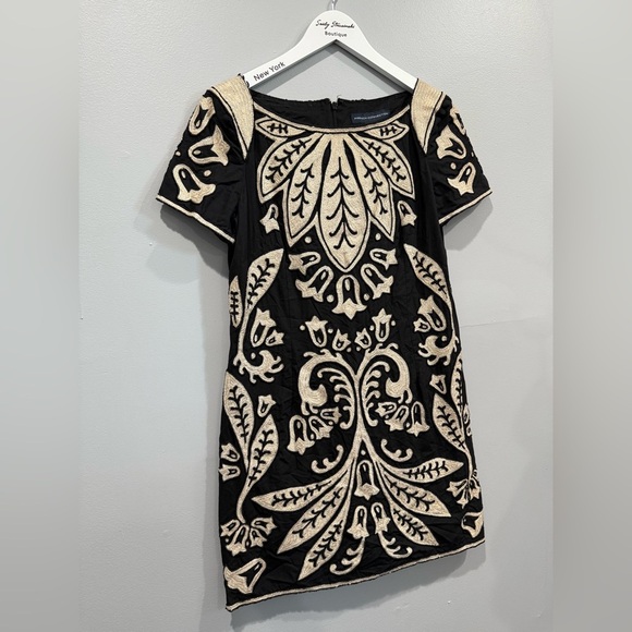 French Connection Black & Beige Embroidered Dress Size 10 - Picture 6 of 12